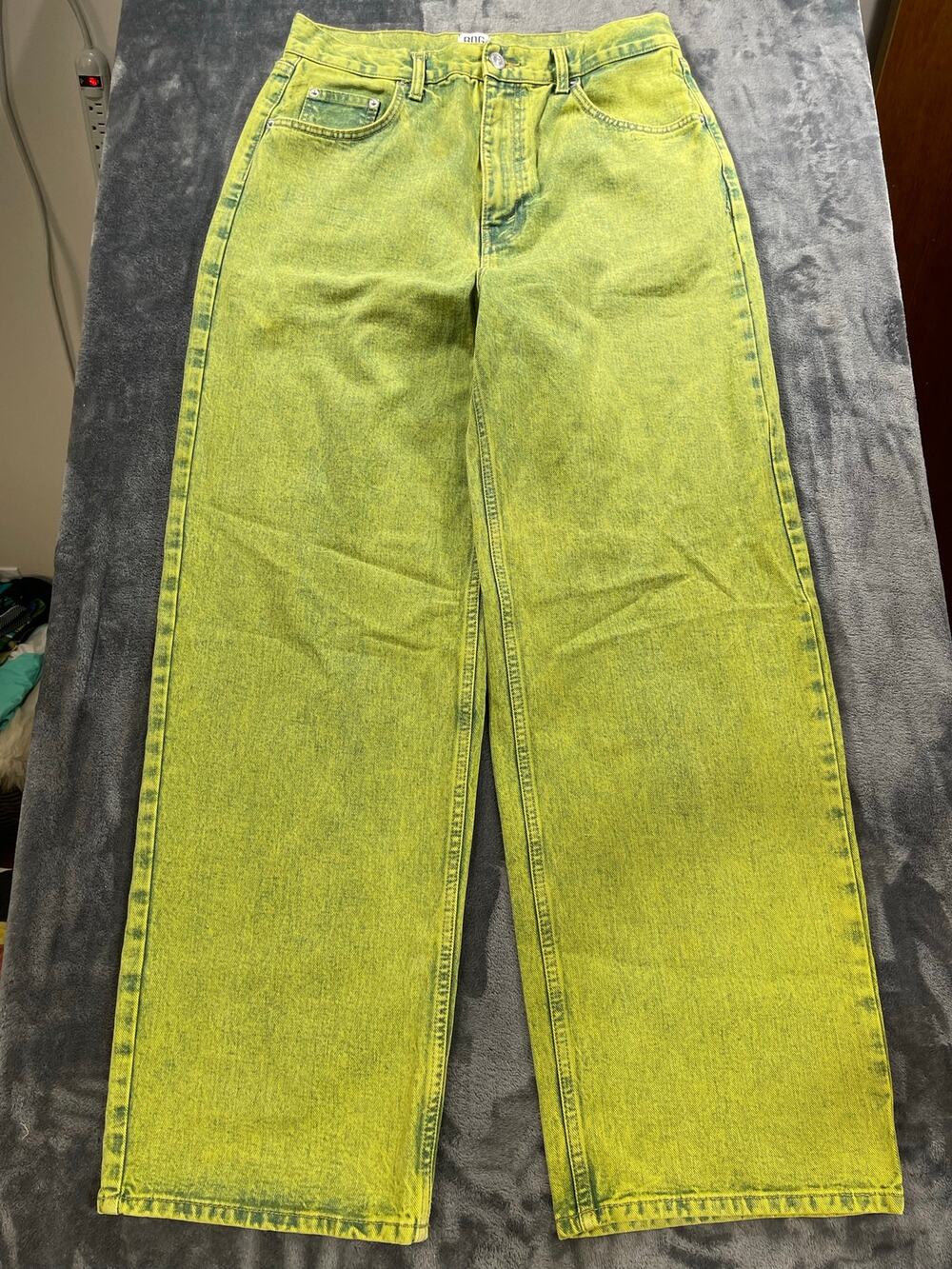 BDG Urban Outfitters Size 32 Wide Leg Baggy Pants Lime Green Acid Wash Denim